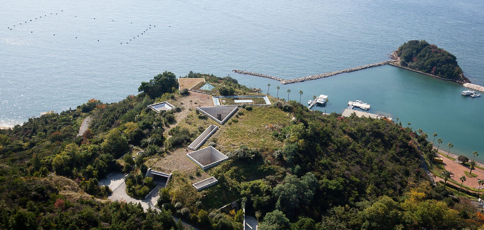 Aerial view of Benesse House Naoshima Japan