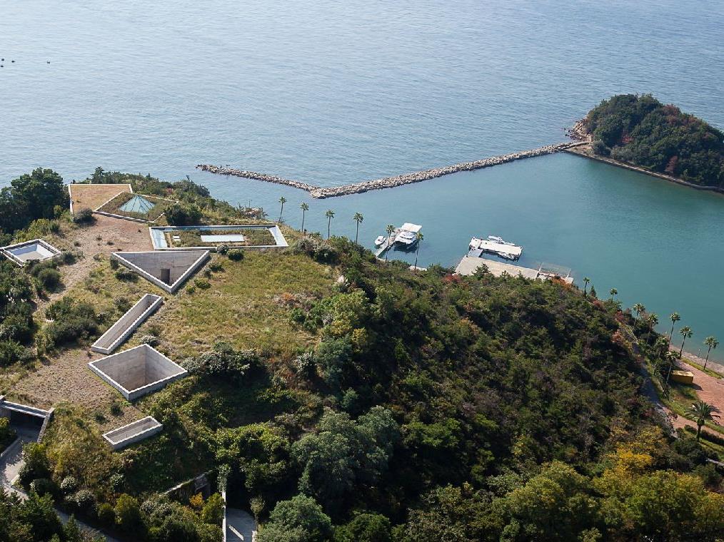 Aerial view of Benesse House Naoshima Japan