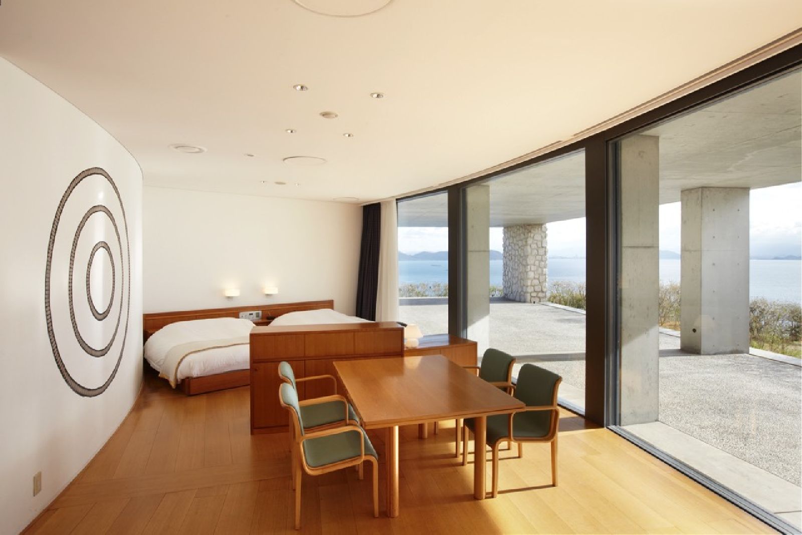 Guest room in the Oval house at Benesse House Naoshima Japan