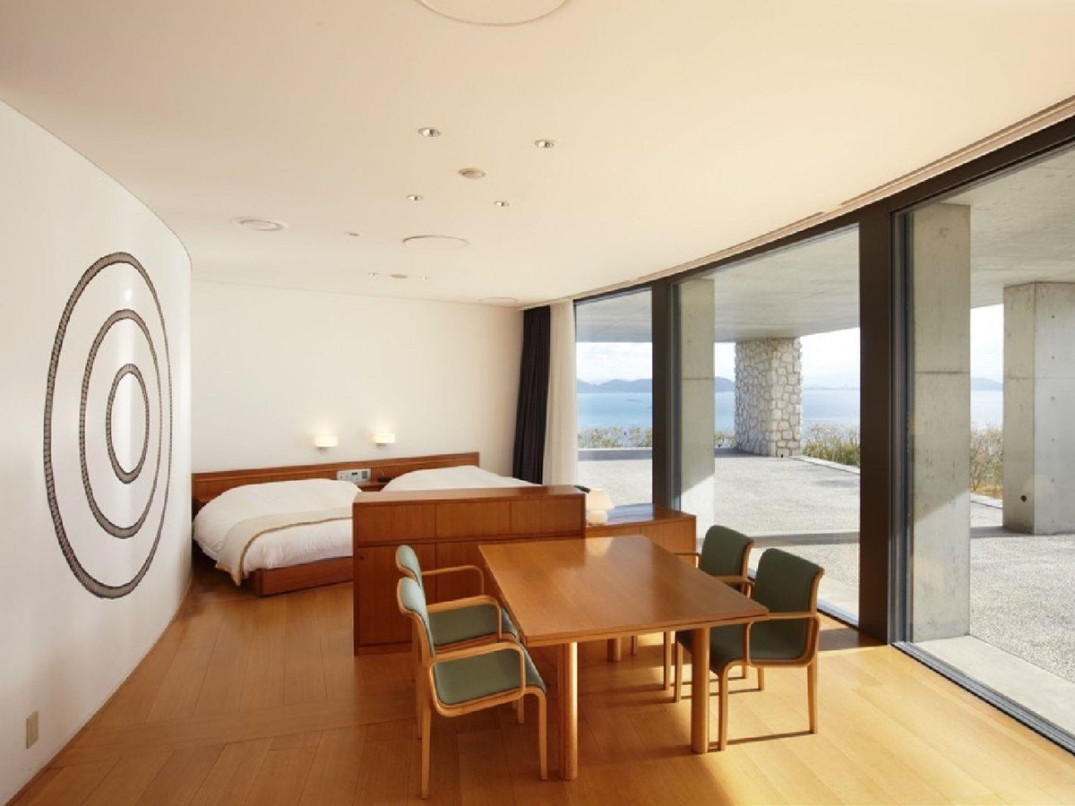 Guest room in the Oval house at Benesse House Naoshima Japan