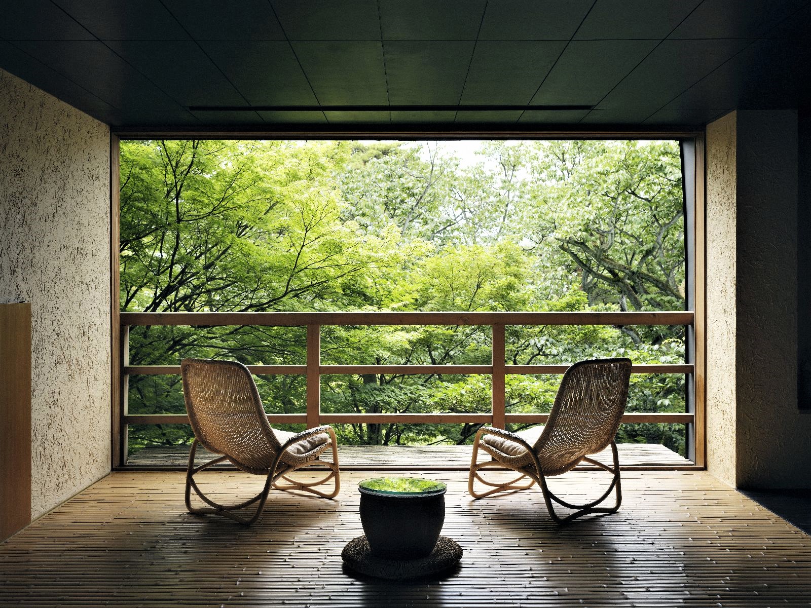 Garden view terrace of a suite at Beniya Mukayu in Yamashiro Japan