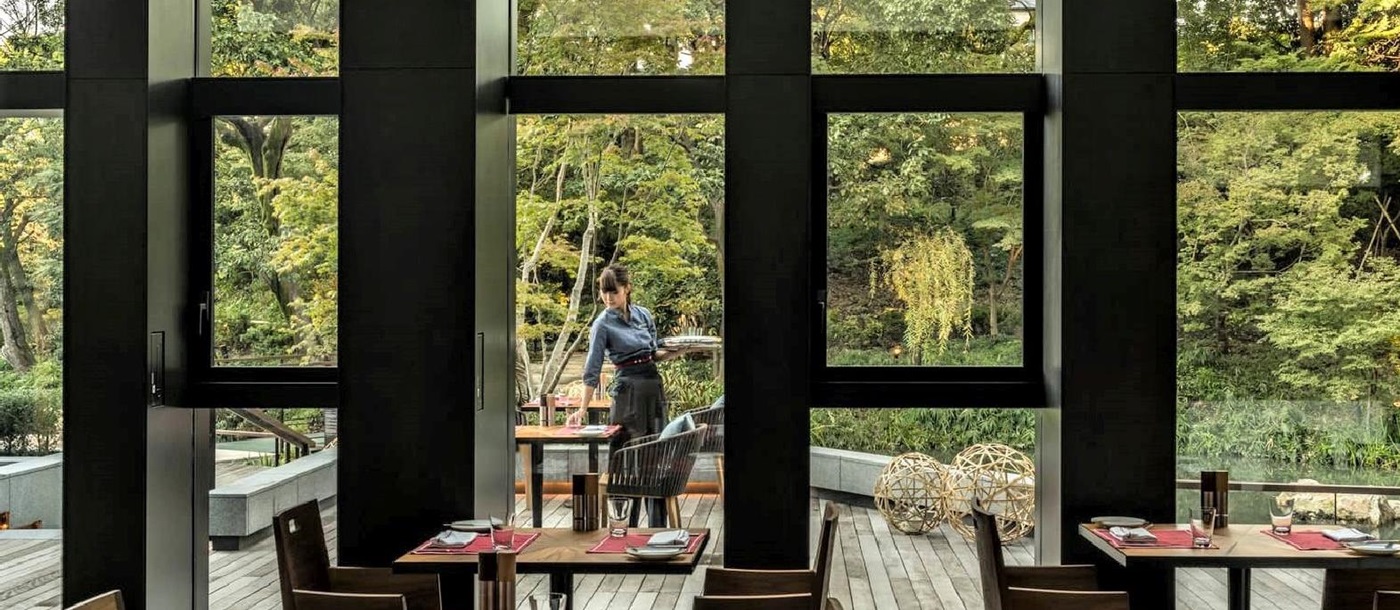 Restaurant and garden views at the Four Seasons Kyoto in Japan
