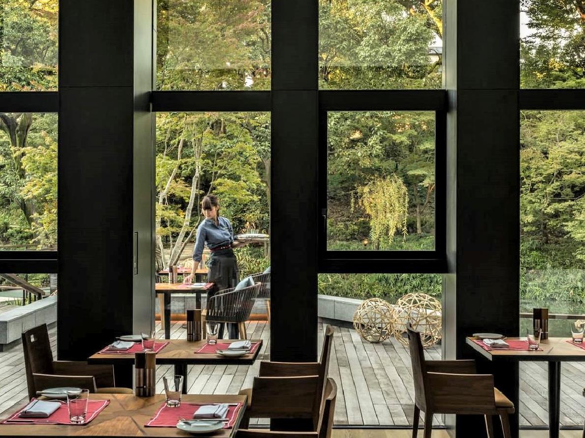 Restaurant and garden views at the Four Seasons Kyoto in Japan