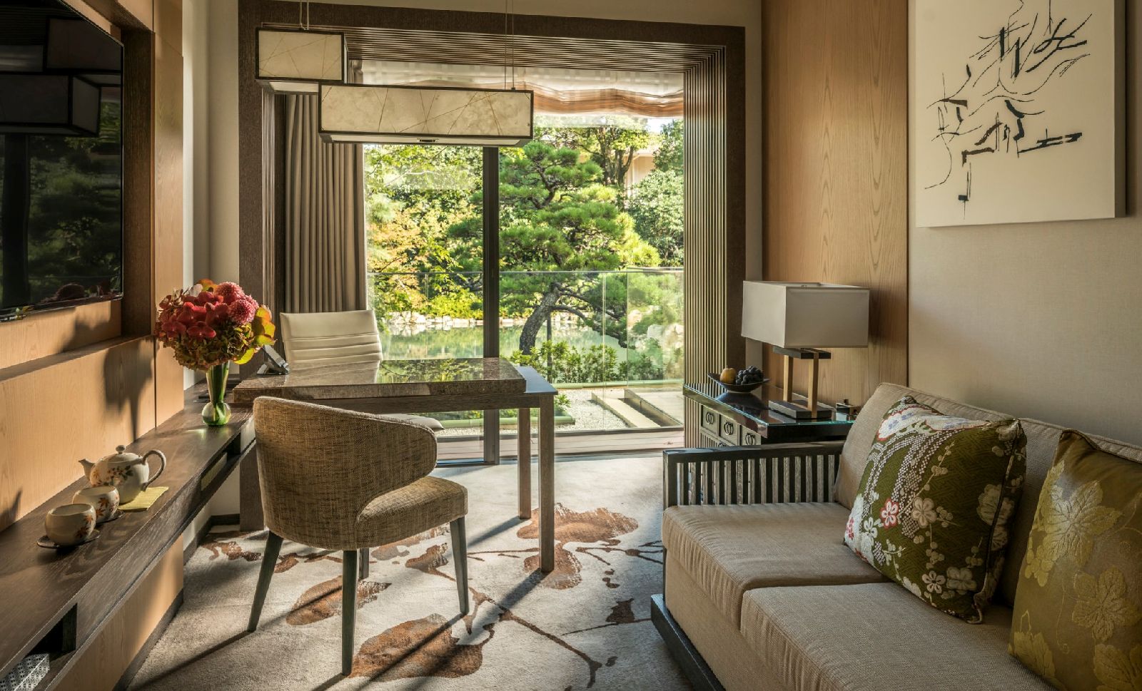 Lake views from suite at the Four Seasons Kyoto in Japan