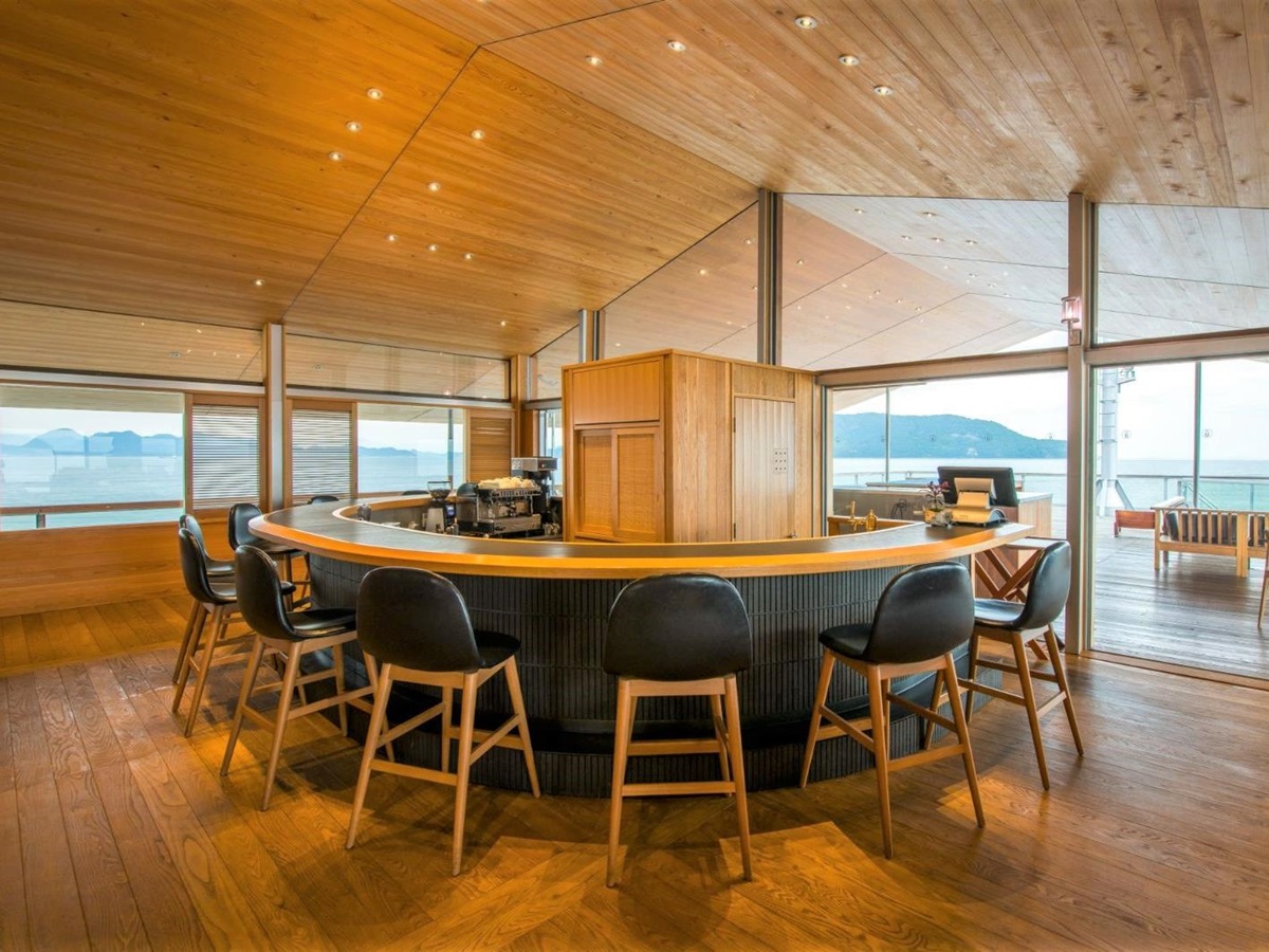 Round sushi bar onboard guntû in Japan's Seto Inland Sea
