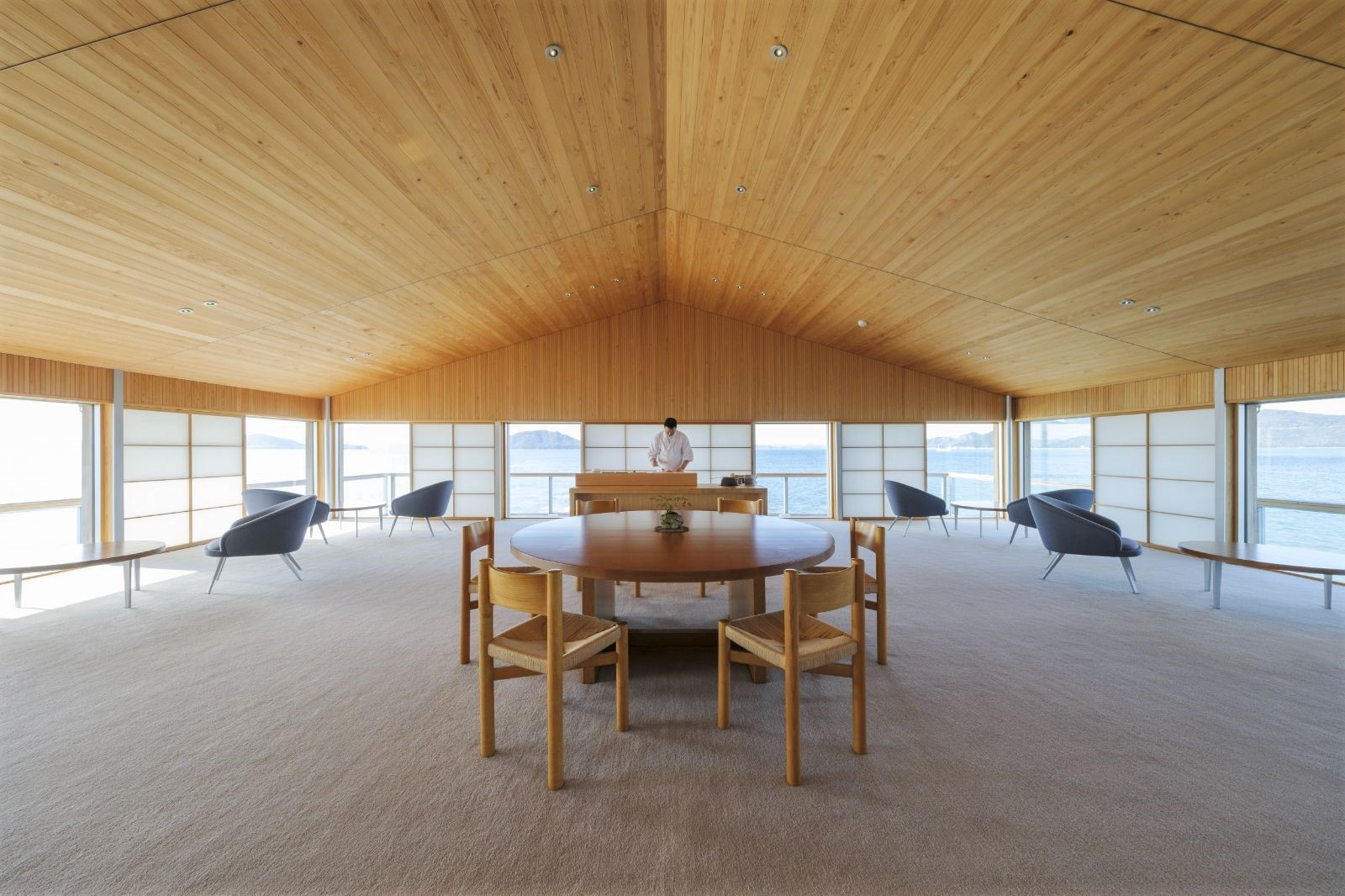 Lounge onboard guntû in Japan's Seto Inland Sea
