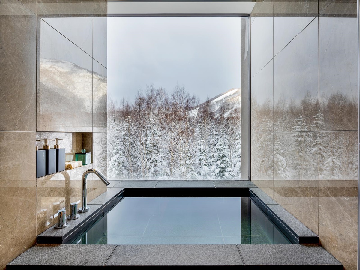 A soaking tub at Higashiyama Niseko Village, A Ritz Carlton Reserve in Japan