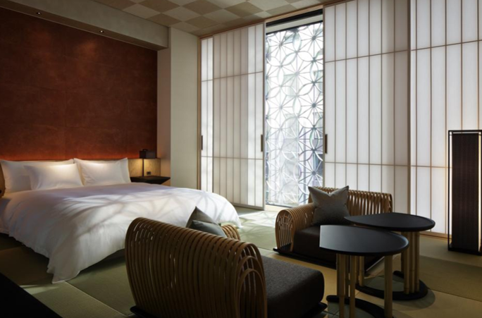 A deluxe room at the Hoshinoya Tokyo hotel in Japan