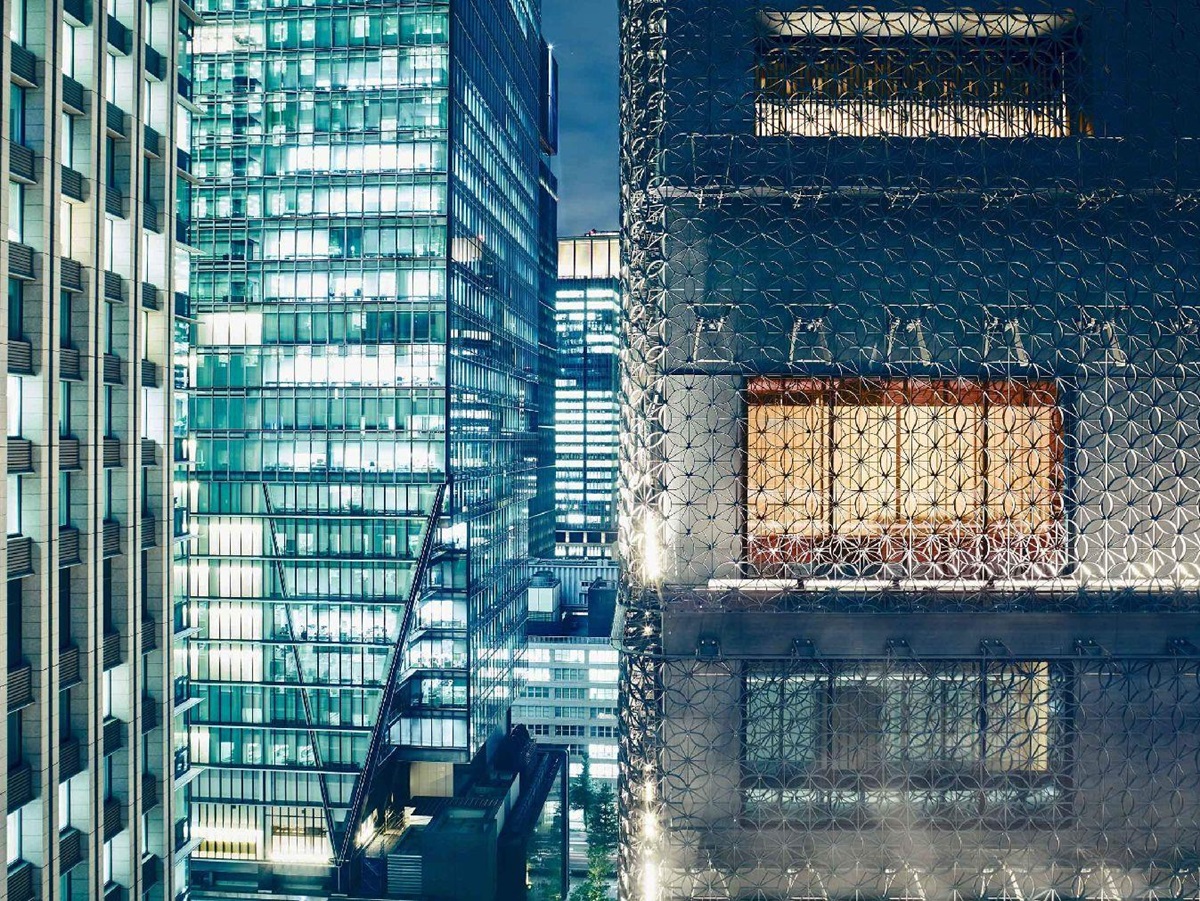 Gleaming exterior of the Hoshinoya Tokyo hotel in Japan