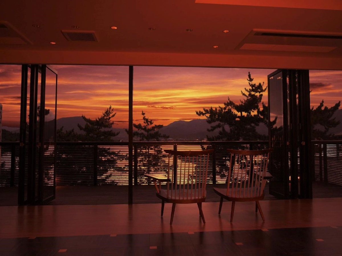 Sunset views from Kurayado Iroha Ryokan on Miyajima Island Japan
