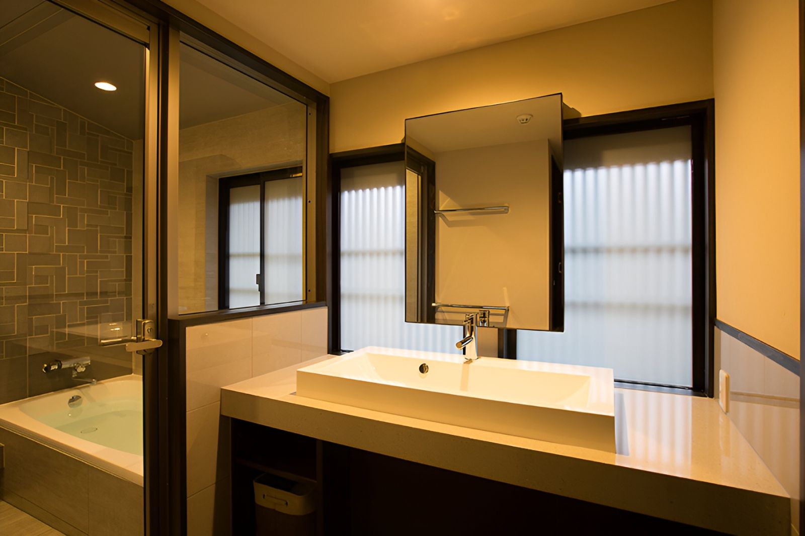 Guest bathroom at Maki No Oto in Kanazawa's Higashi Chiya district in Japan