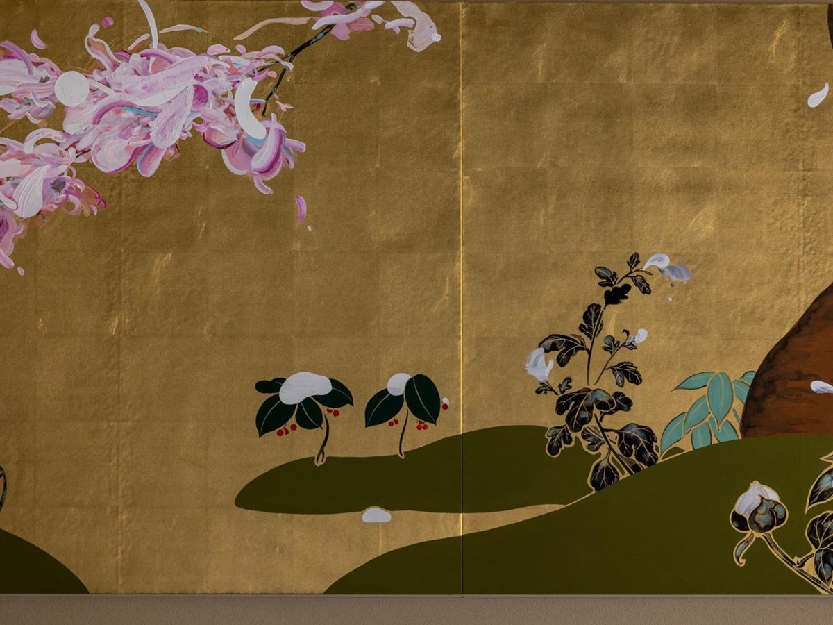 Close up of wall art at Naoshima Ryokan Roka in Japan