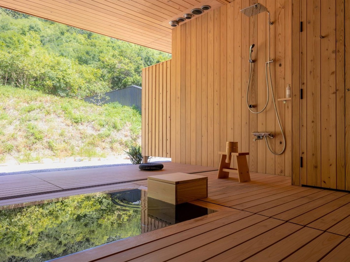 Open air bath at Naoshima Ryokan Roka in Japan