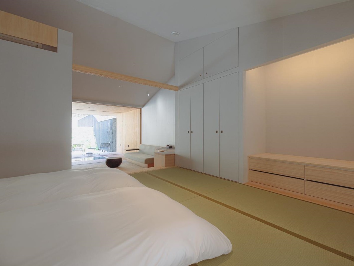 Guest suite bedroom at Naoshima Ryokan Roka in Japan