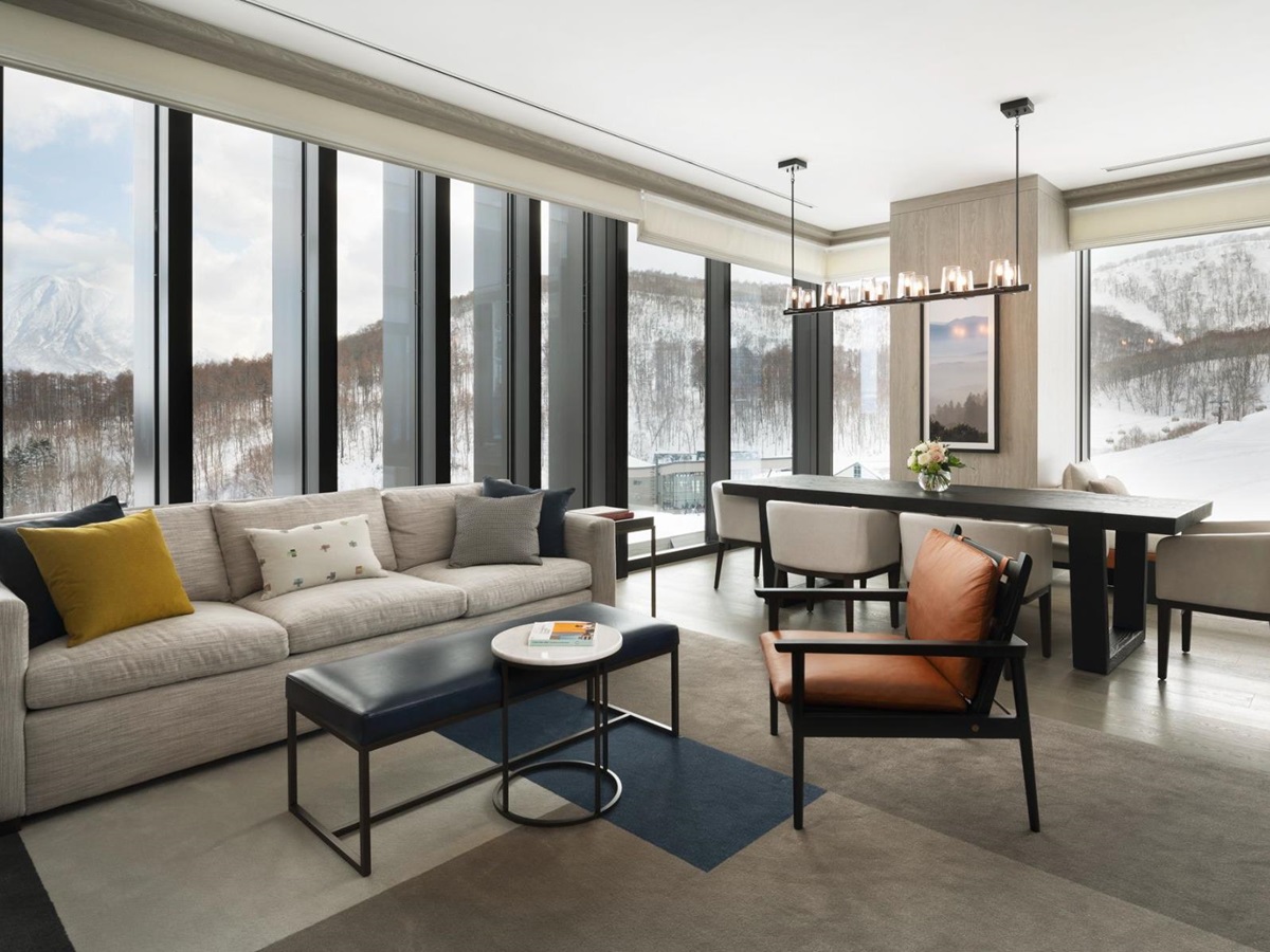 Living area of a suite at the Park Hyatt Niseko Hanazono in Japan