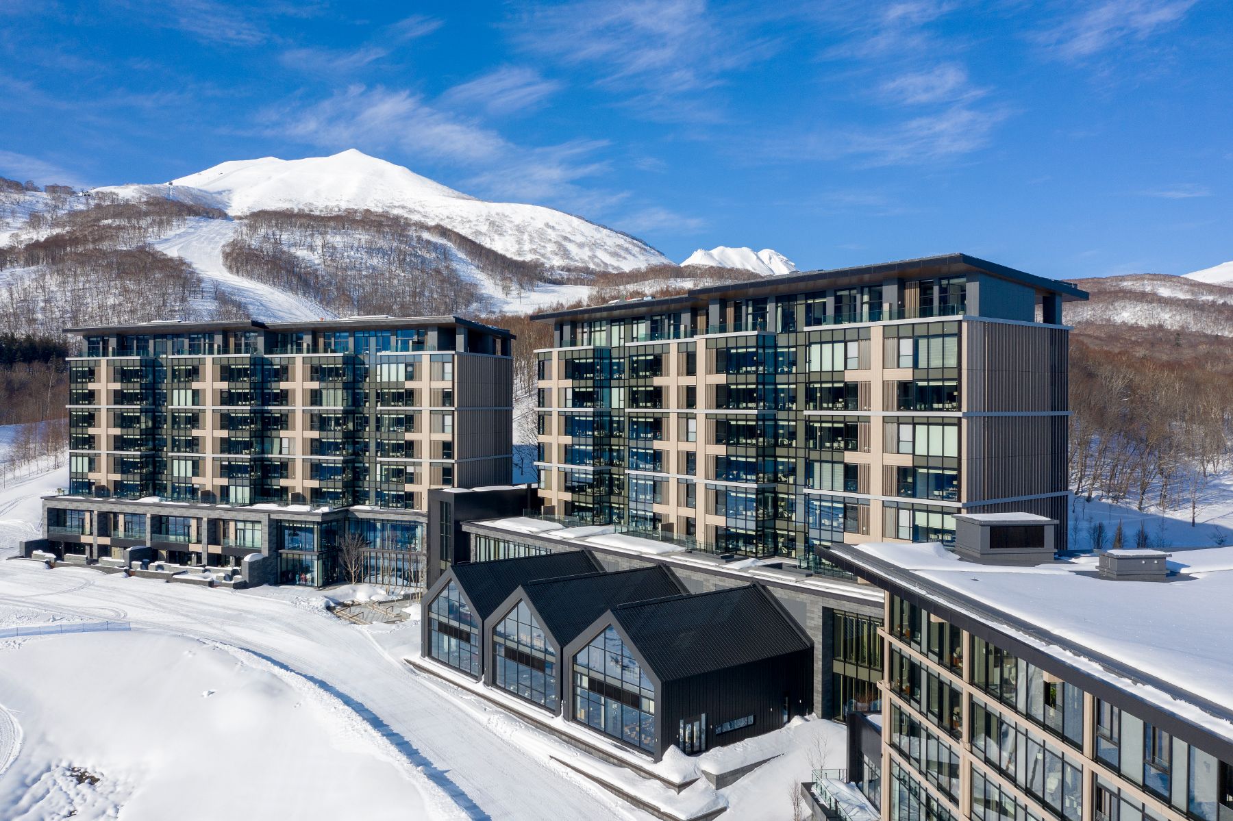 Exterior of the Park Hyatt Niseko Hanazono in the snow