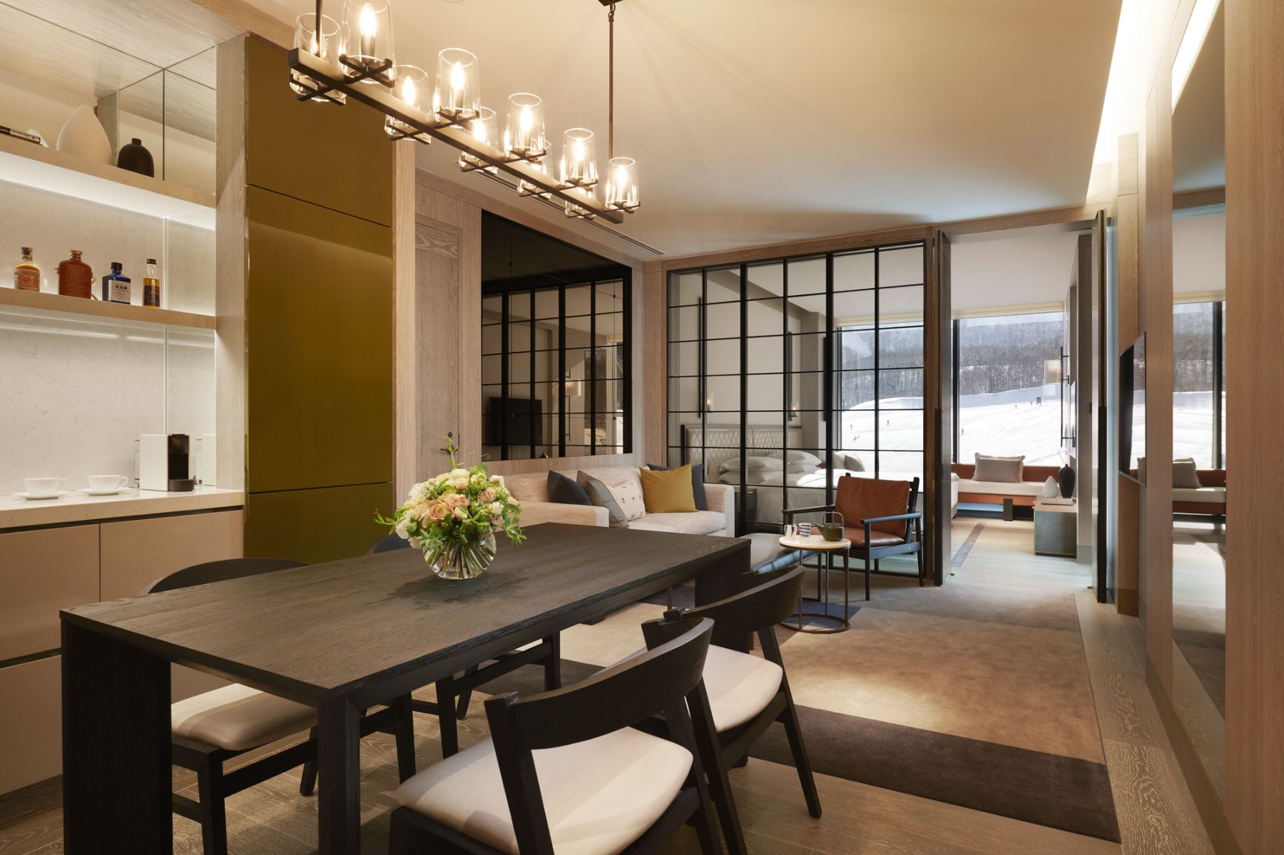 Living area of a mountain view room at Park Hyatt Niseko Hanazono in Japan
