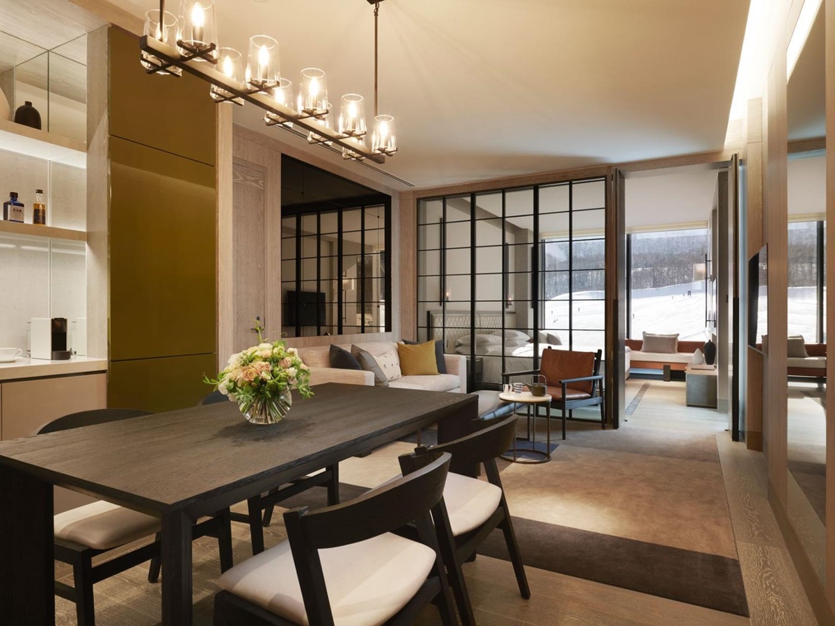 Living area of a mountain view room at Park Hyatt Niseko Hanazono in Japan