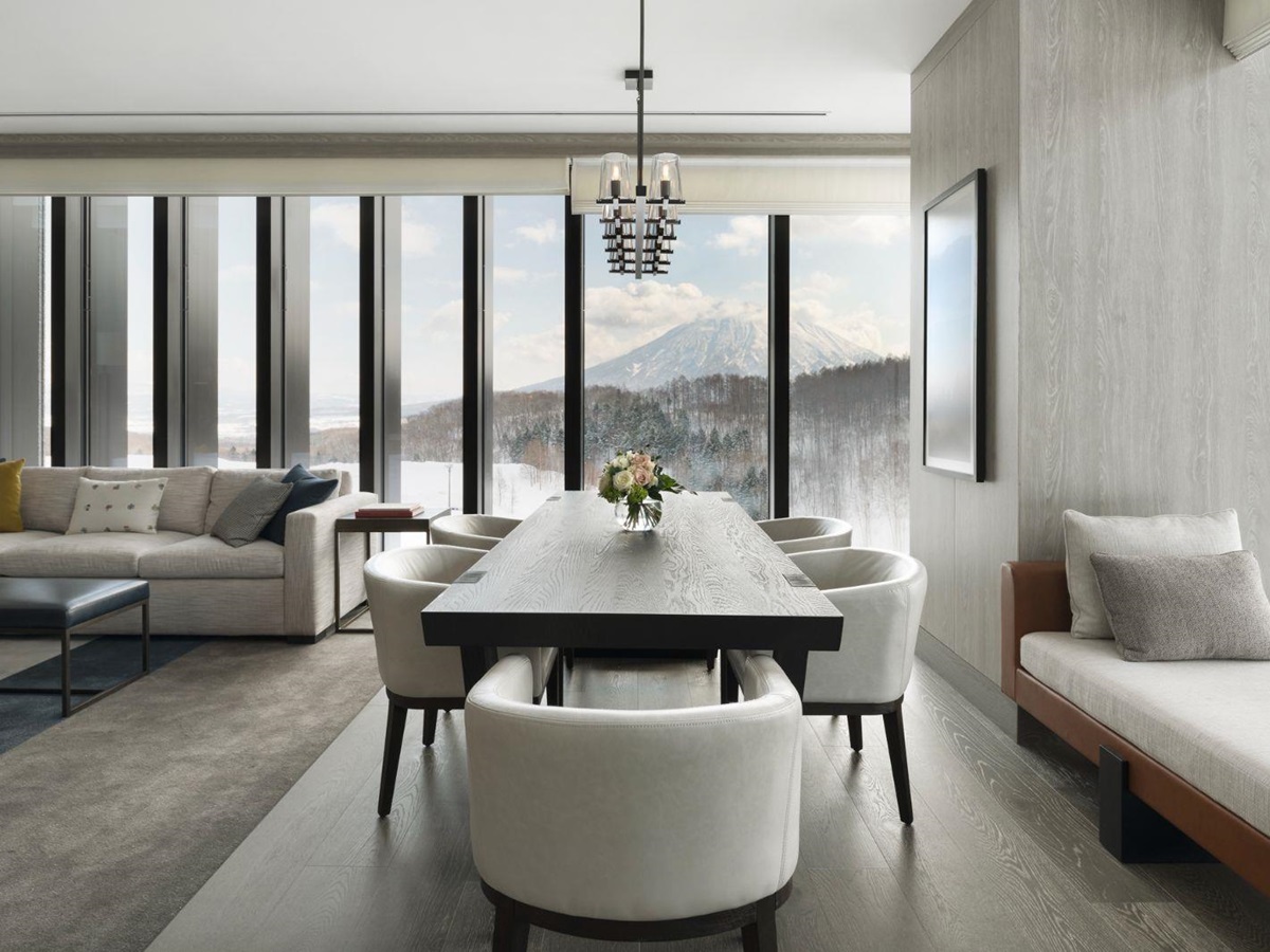 Dining table in a Park Suite at Park Hyatt Niseko Hanazono ski hotel in Japan