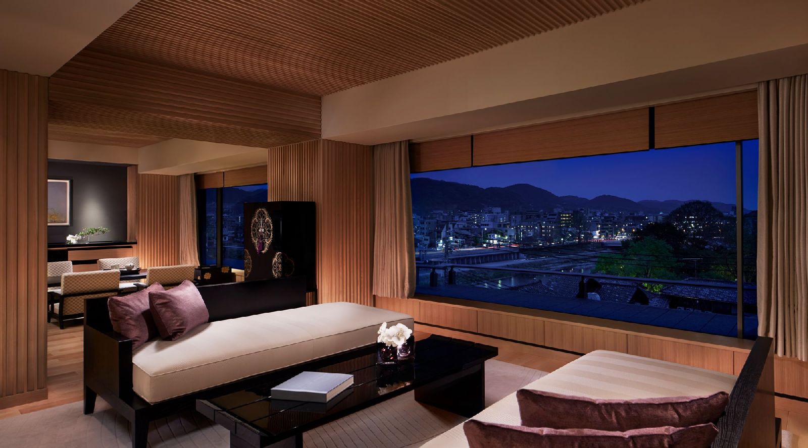 Night view from a corner suite at the Ritz Carlton Kyoto in Japan