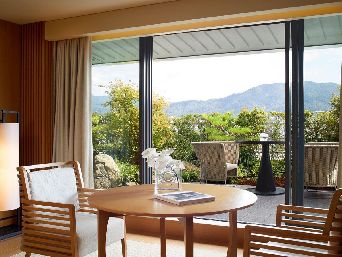 Living area of a suite at the Ritz Carlton Kyoto in Japan