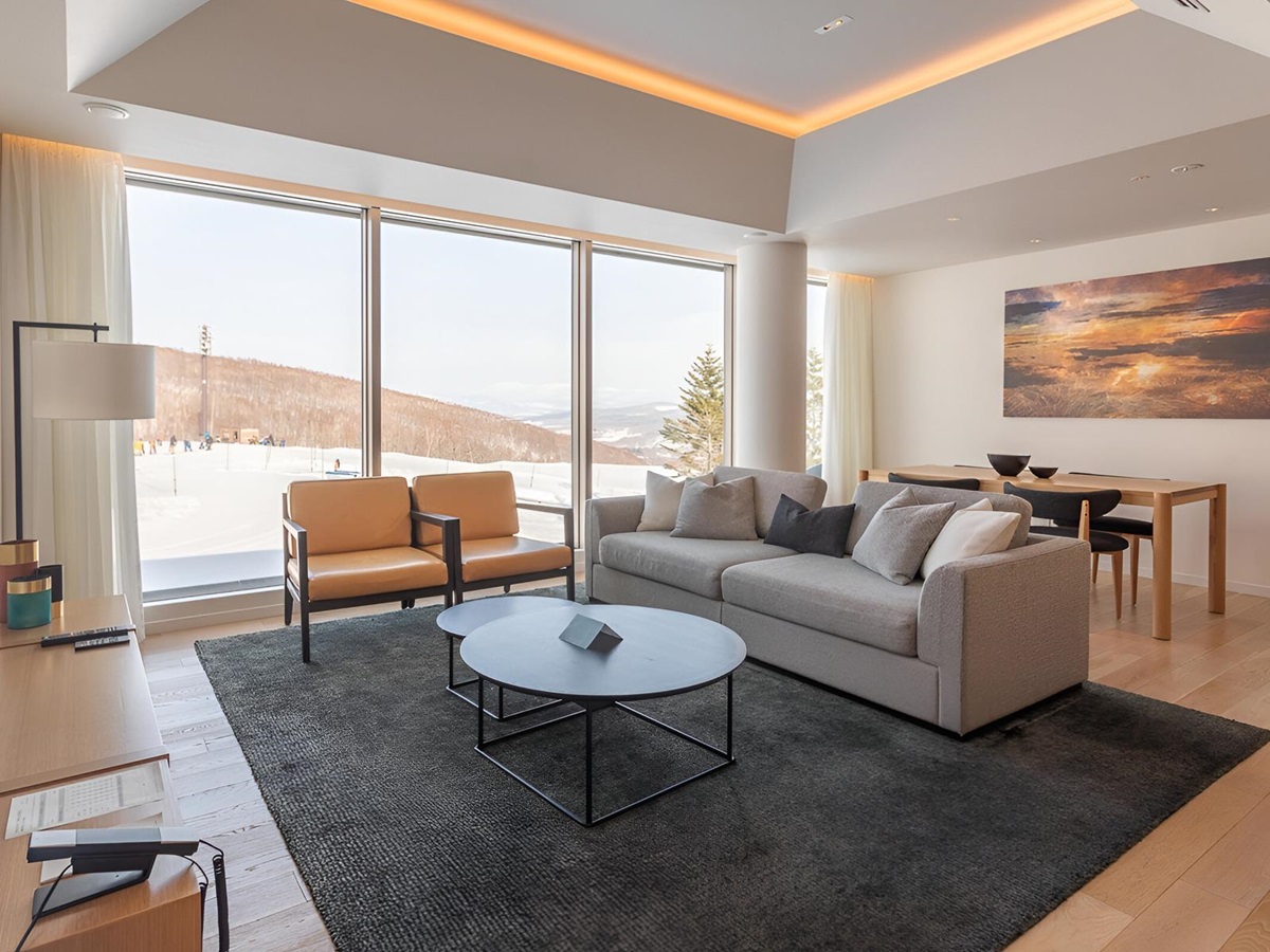 Guest lounge at Skye Niseko ski hotel in Japan