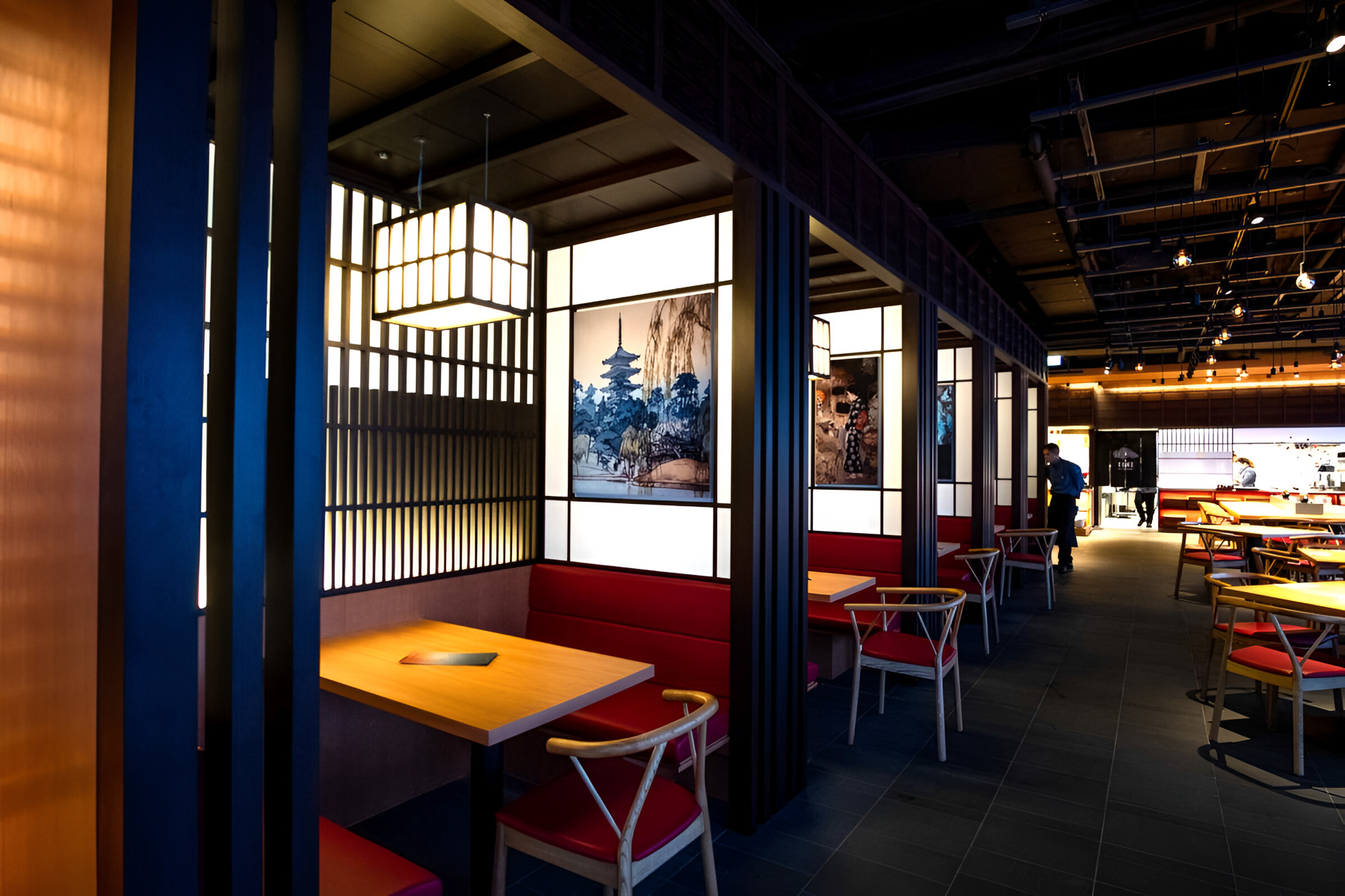 Restaurant booth seating at Skye Niseko in Japan