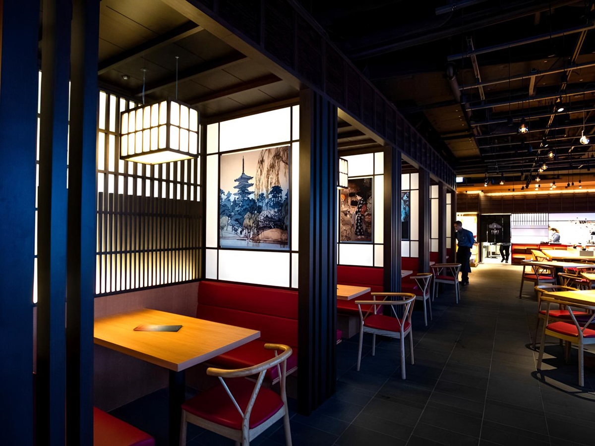 Restaurant booth seating at Skye Niseko in Japan