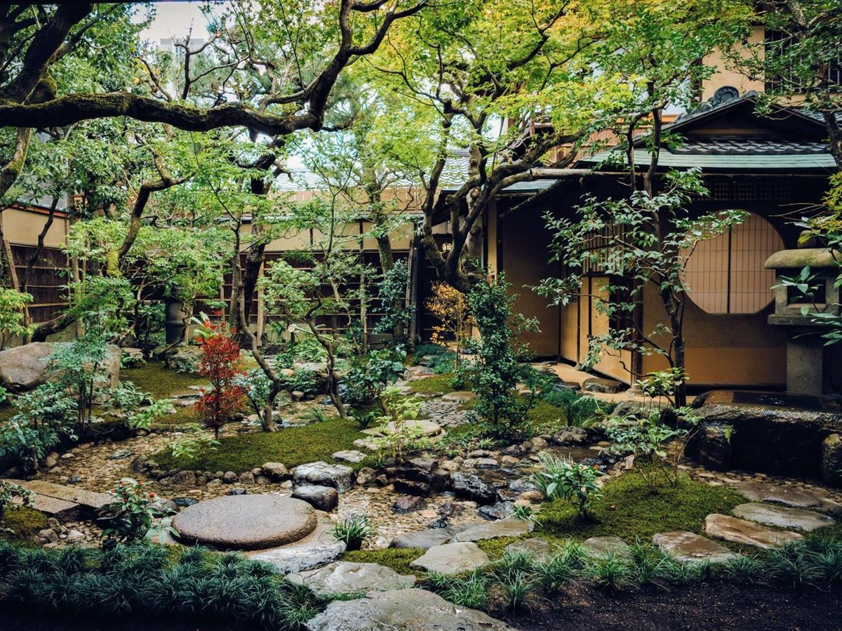 Gardens and grounds of Sowaka ryokan in Kyoto, Japan