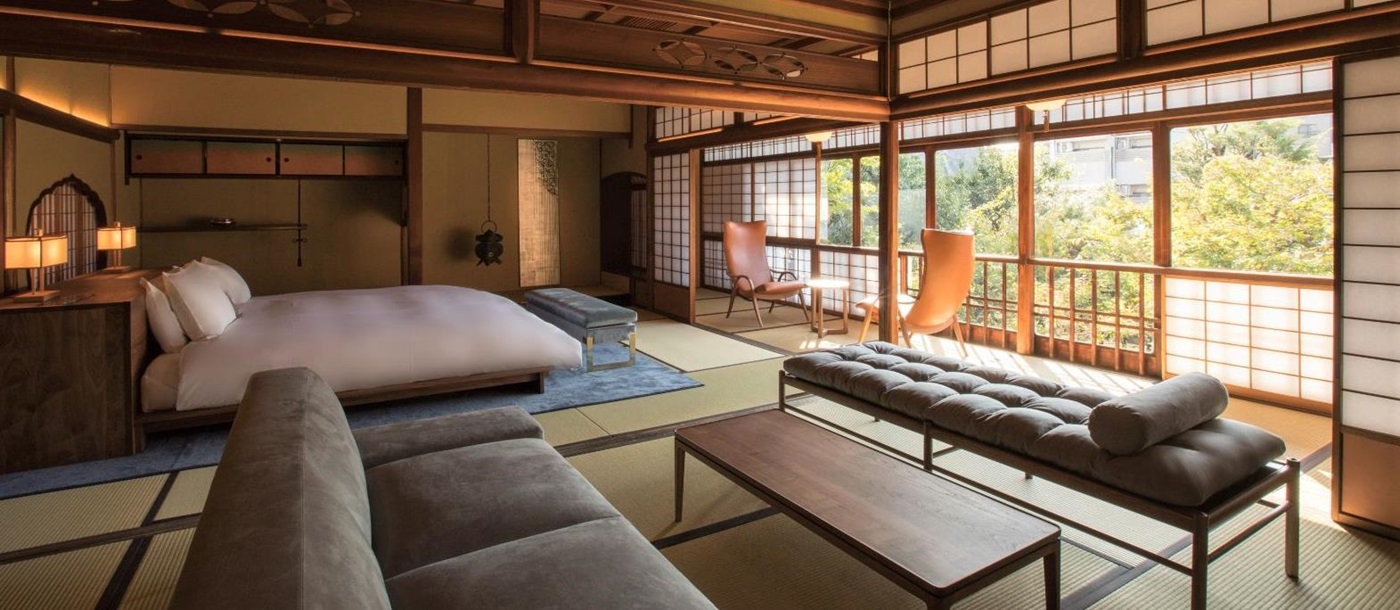 Living area at Sowaka ryokan in Kyoto, Japan
