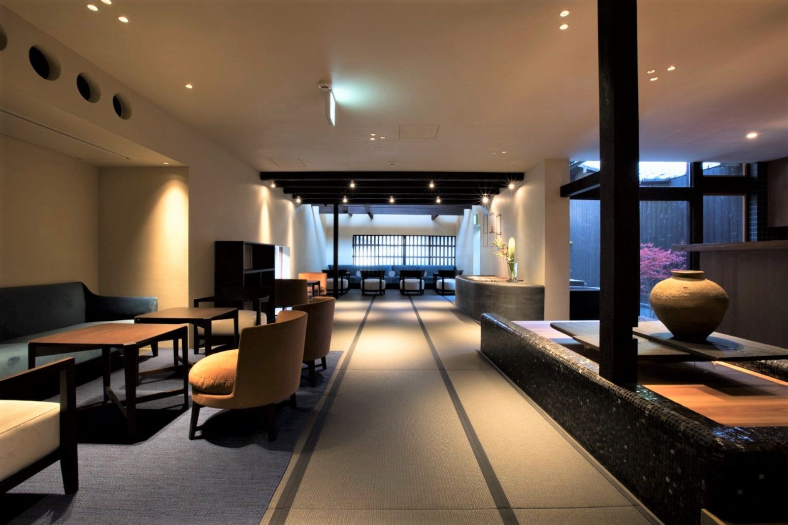 Guest lounge at Sowaka ryokan in Kyoto, Japan
