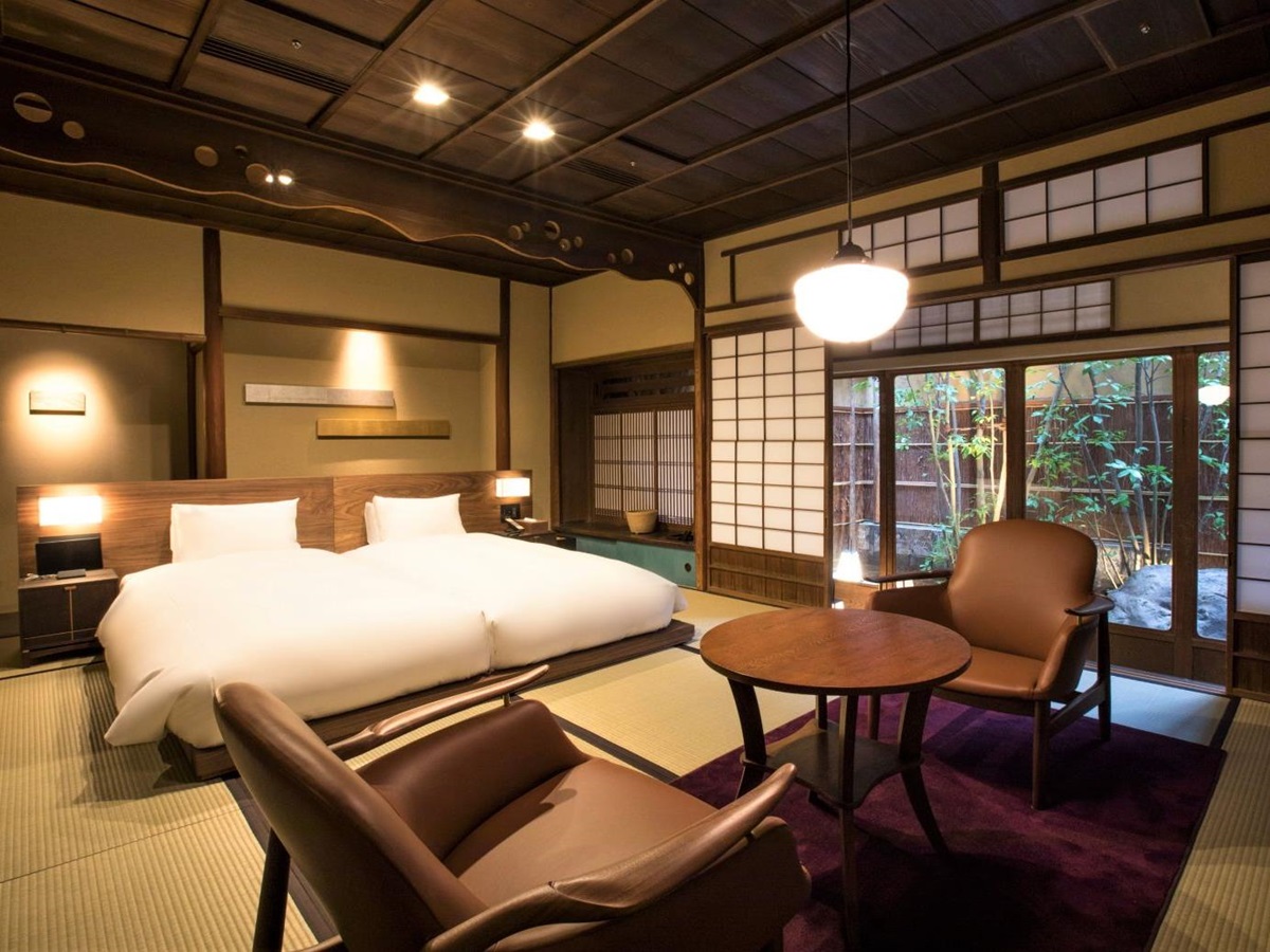 Guest room with private garden at Sowaka ryokan in Kyoto, Japan