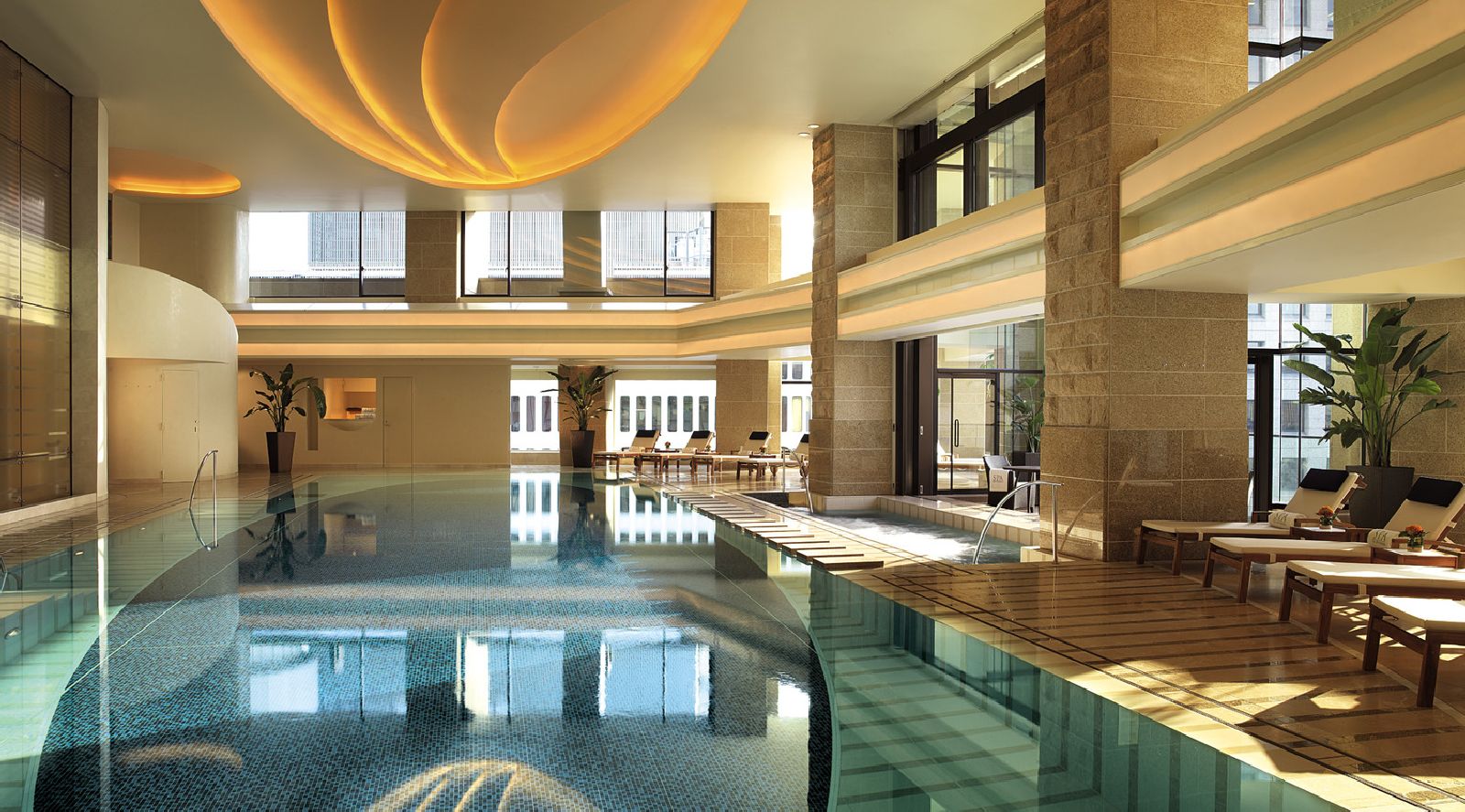 Large indoor swimming pool at the Peninsula Tokyo