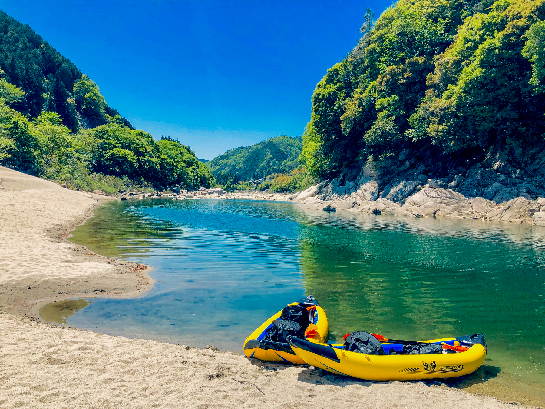 Boats along the river at Zenagi in Japan
