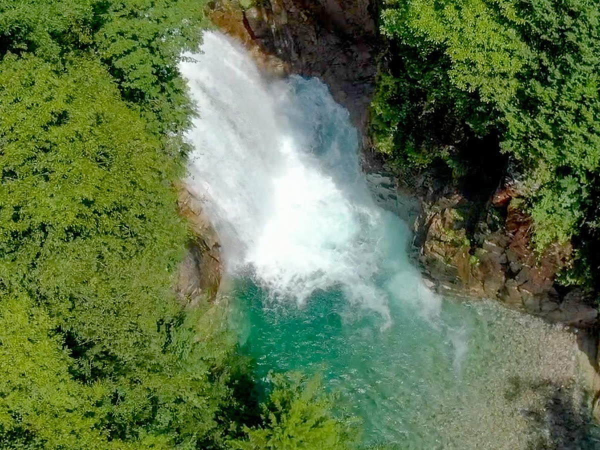 Aerial view of the valley surrounding Zenagi in Japan