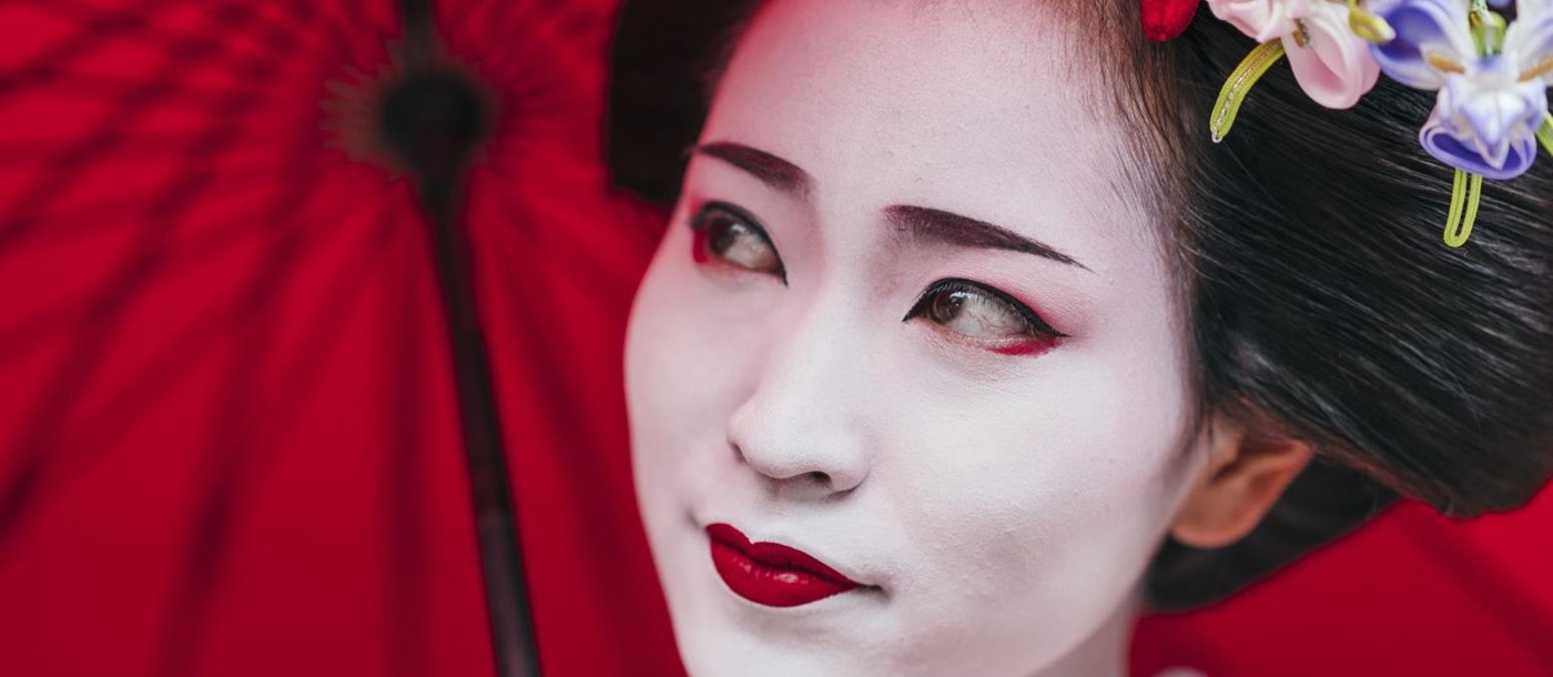 The face of a beautiful geisha in Japan