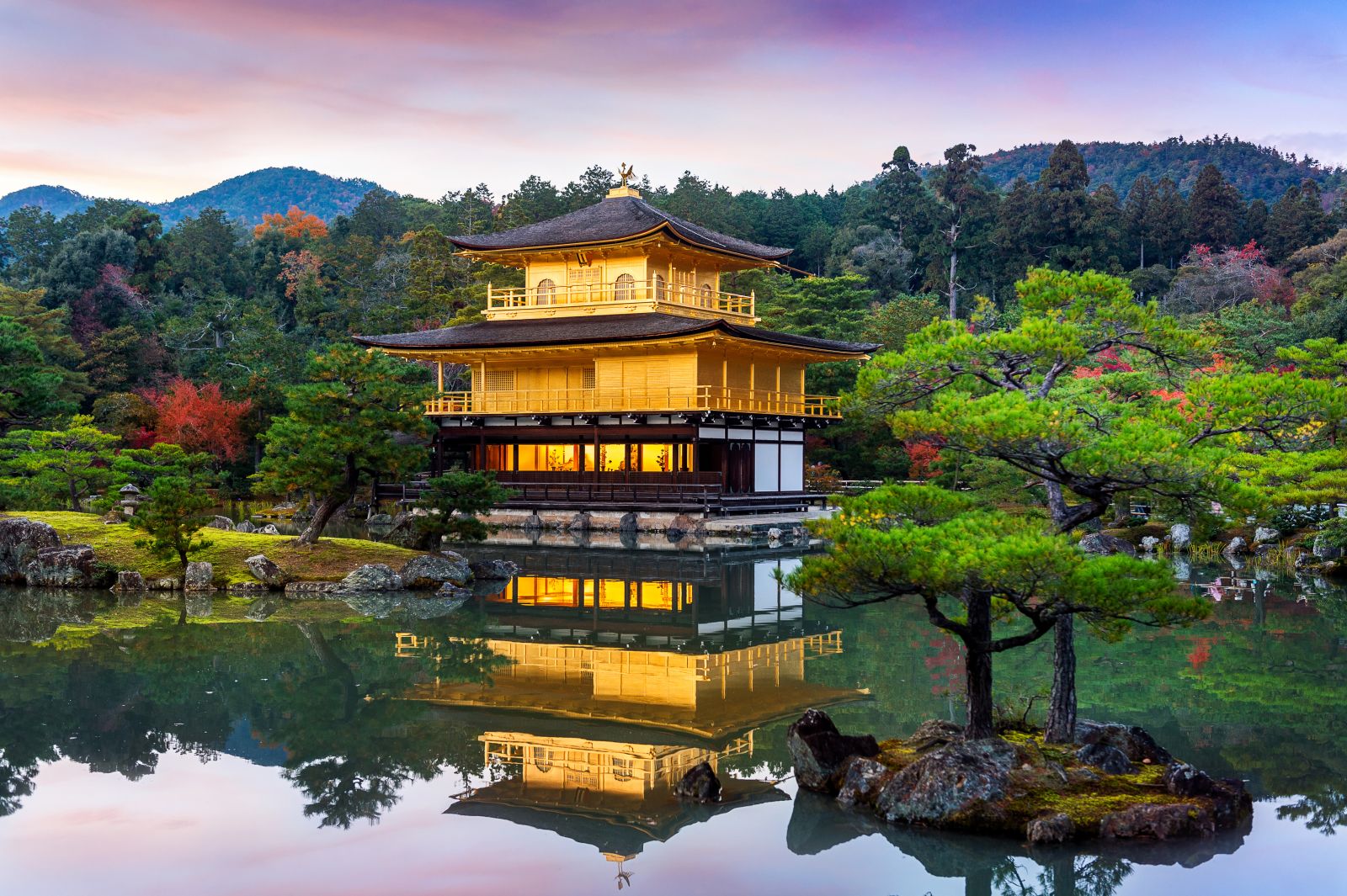 The golden pavilion in Kyoto reflected on the lake