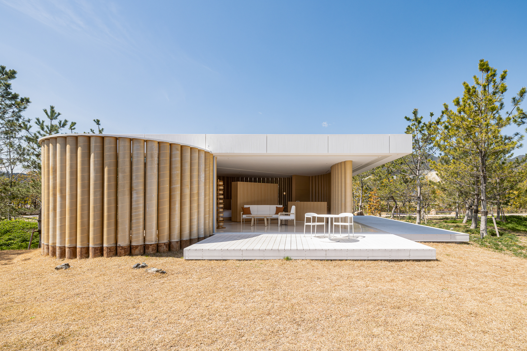 A villa made of recycled paper at Simose Art Museum in Japan