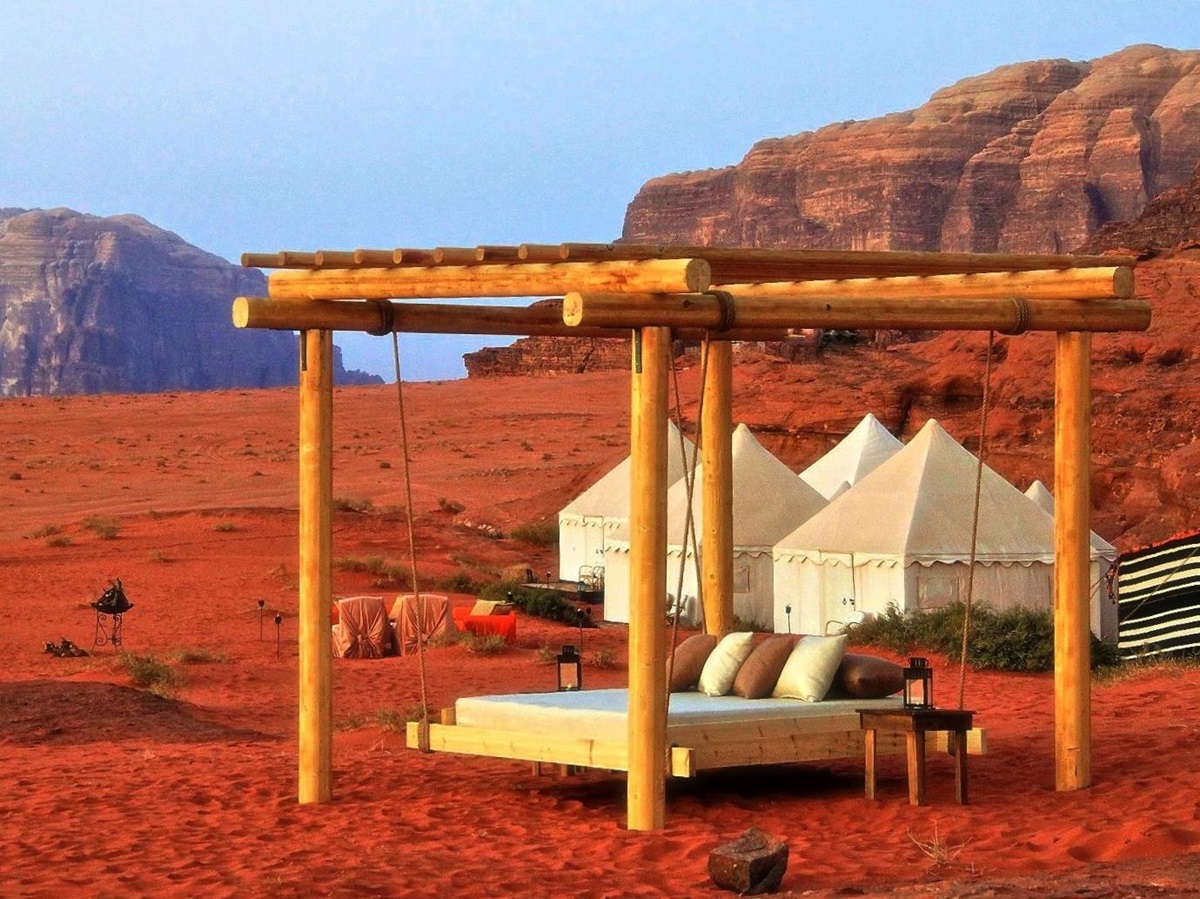 Day bed with desert views at the Discovery Bedu Camp Wadi Rum Jordan