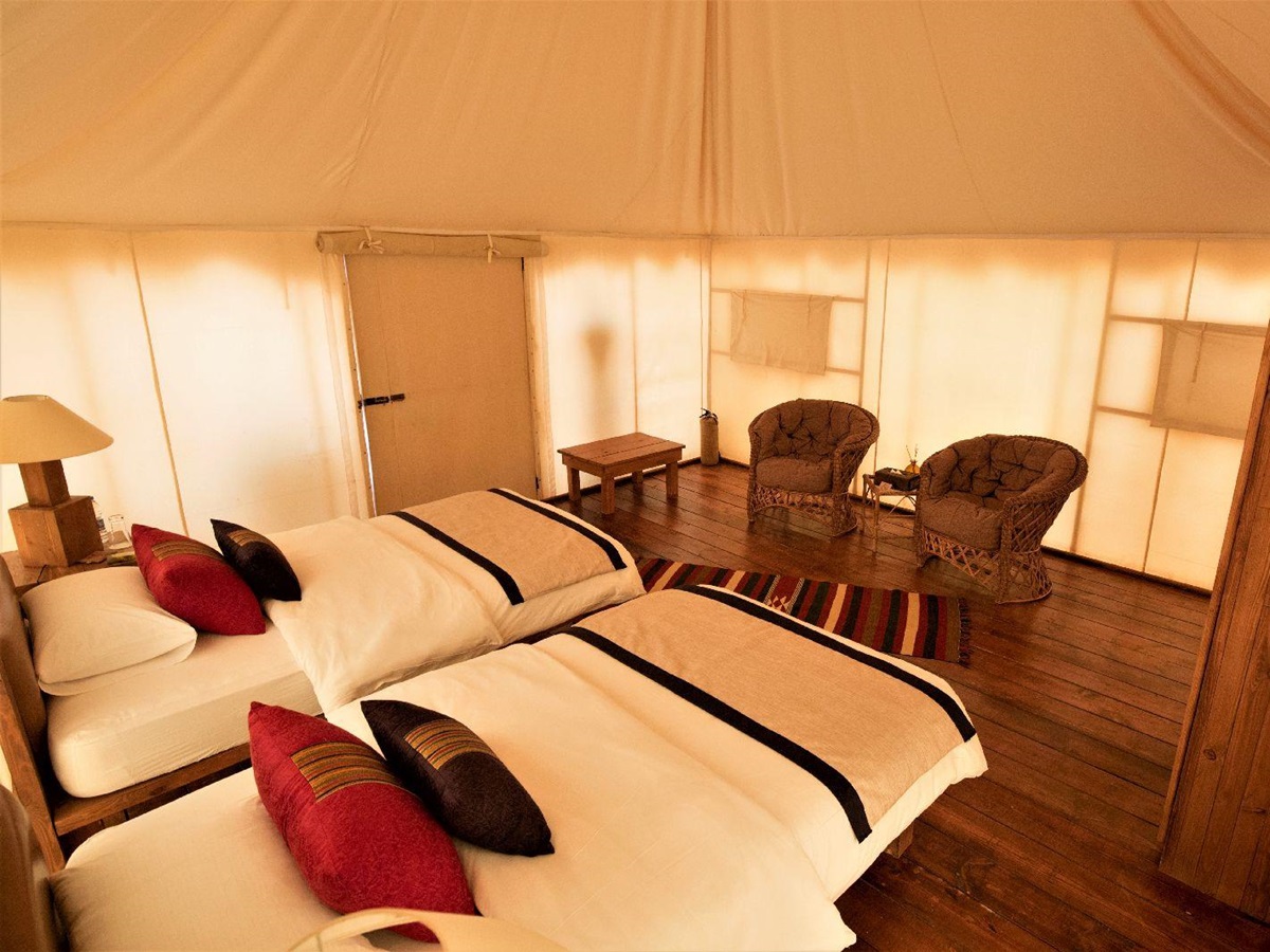 Tented suite interiors at the Discovery Bedu Camp Wadi Rum Jordan