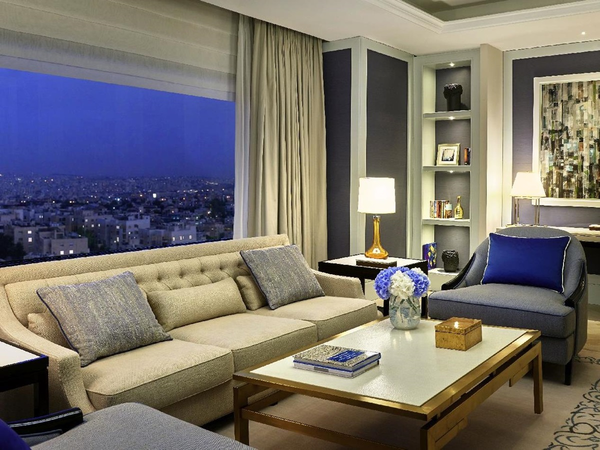 City views by night from a suite at the Fairmont Amman Jordan