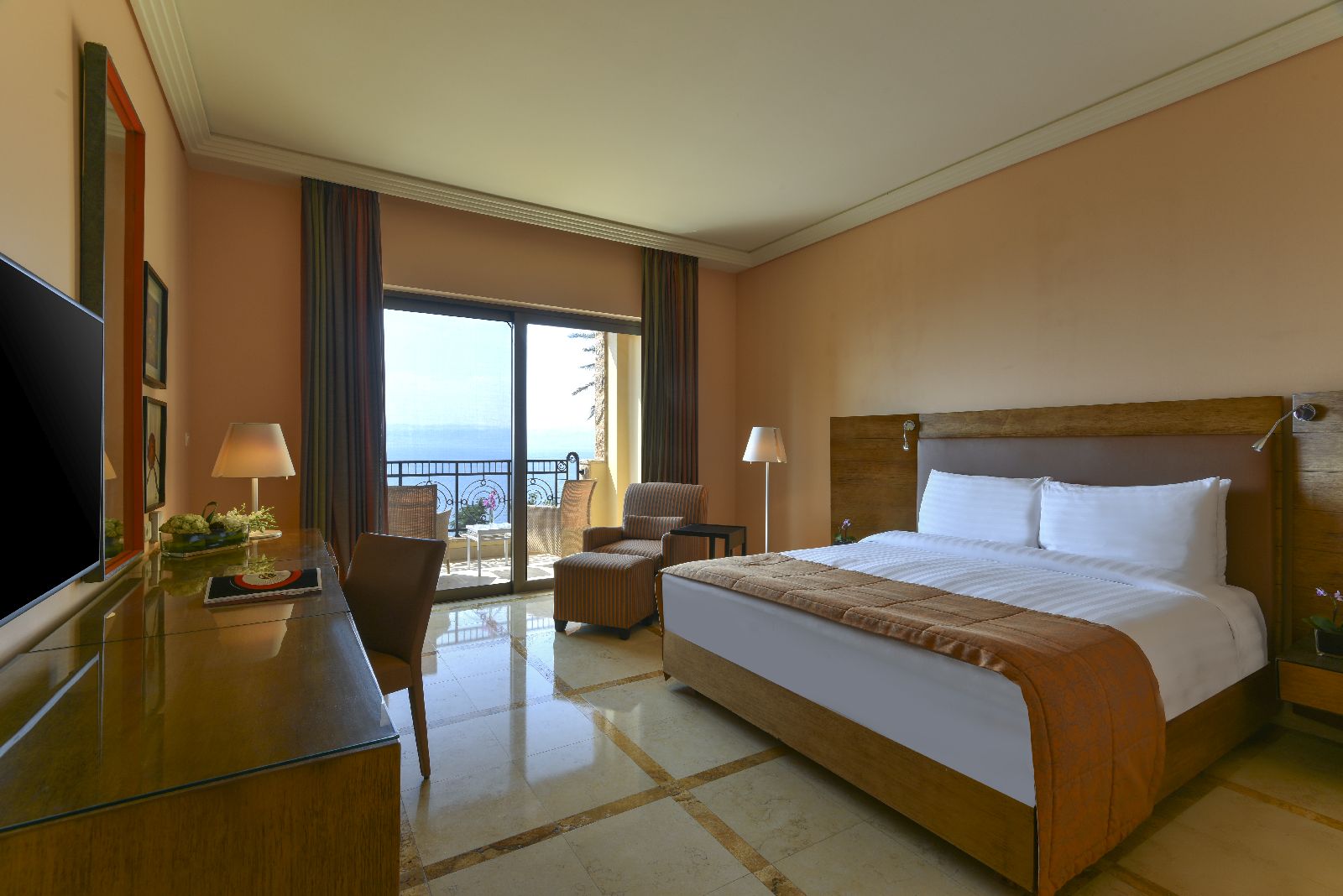 A deluxe room at the Kempinski Ishtar Dead Sea in Jordan