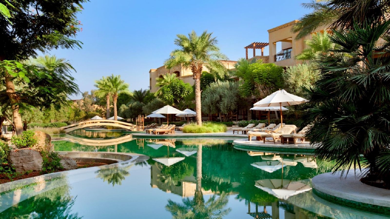 The lazy river style swimming pool at the Kempinski Ishtar Dead Sea in Jordan