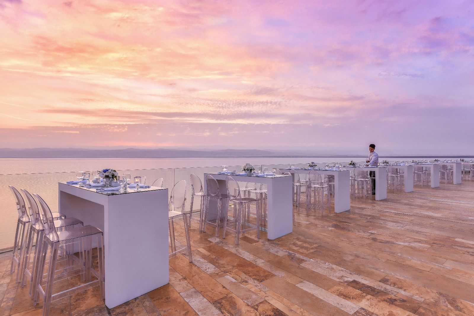 Outdoor dining terrace at the Kempinski Ishtar Dead Sea in Jordan