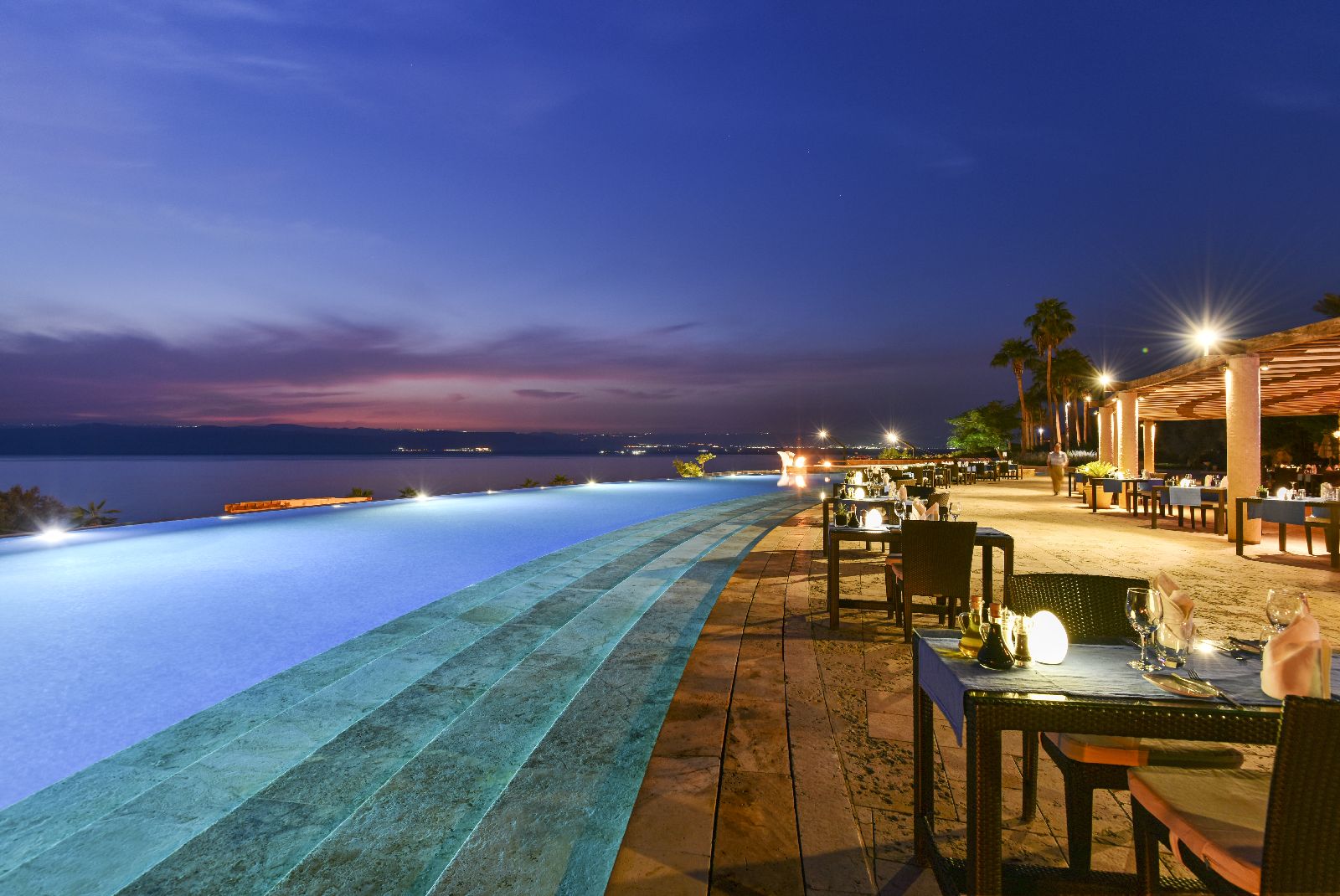 Pool and terrace at the Kempinski Ishtar Dead Sea in Jordan