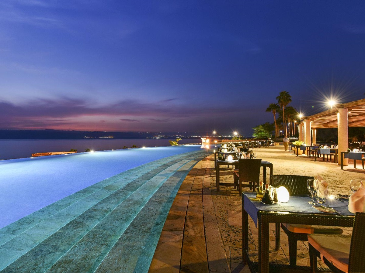 Pool and terrace at the Kempinski Ishtar Dead Sea in Jordan