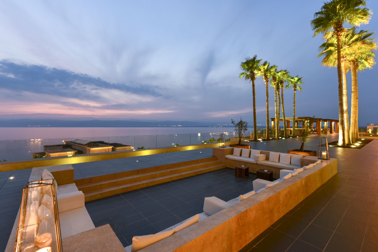 Outdoor terrace at the Kempinski Ishtar Dead Sea in Jordan