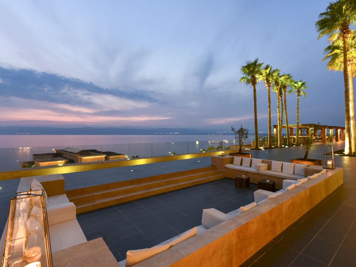 Outdoor terrace at the Kempinski Ishtar Dead Sea in Jordan