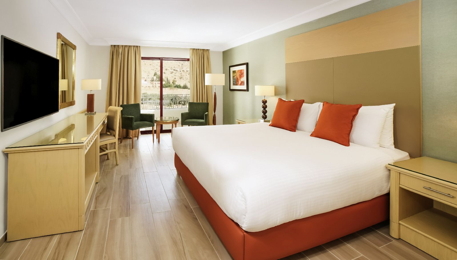 A comfortable guest room at the Movenpick Resort Petra in Jordan