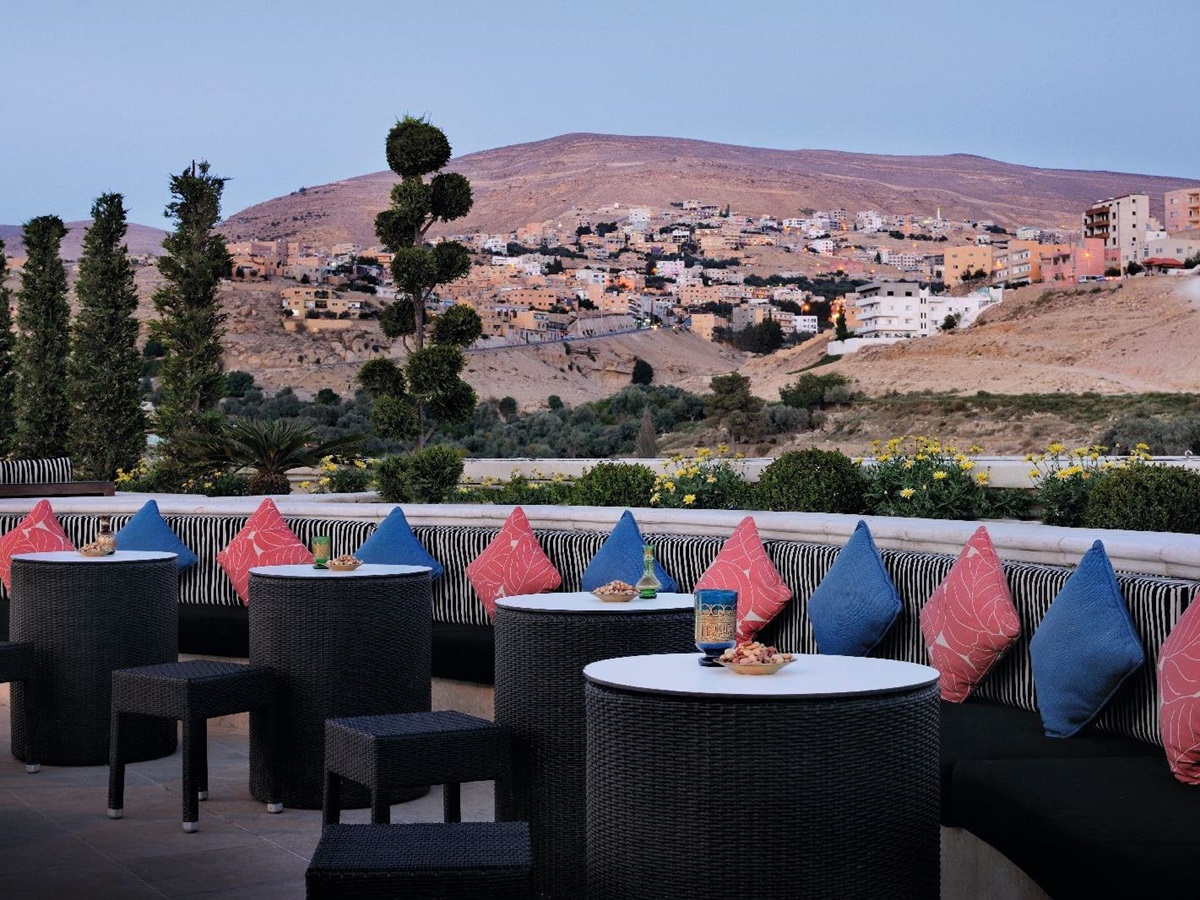 Outdoor terrace at the Movenpick Resort Petra in Jordan